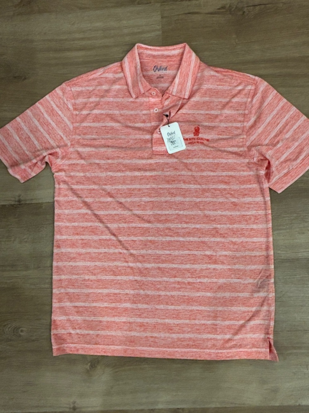 Men’s Ritz Carlton Oxford Coral & White Striped Golf Polo Shirt
